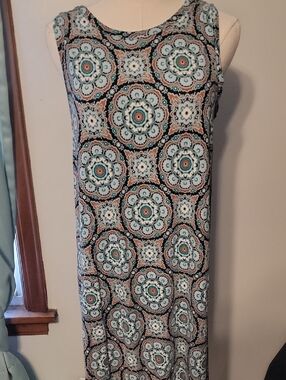 Sleeveless Dress with Blue & Teal Medallion Print